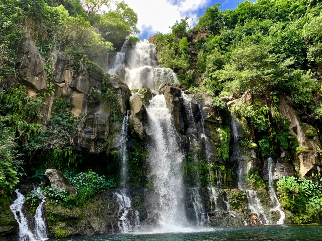 Cascade et bassin naturel dans les forêts de l'intérieur de la Réunion