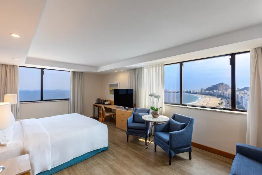 chambre vue mer de l'Hilton Copacabana Rio de Janeiro avec panorama sur la plage