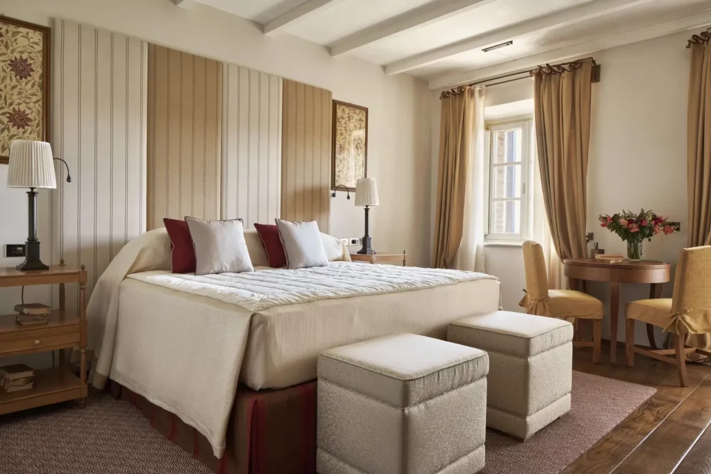 Junior Suite du Rosewood Castiglion del Bosco avec terrasse et vue sur la campagne toscane, lune de miel en Italie